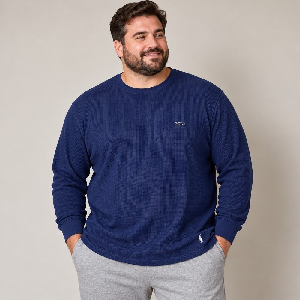Polo Ralph Lauren Navy Blue Waffle-Knit Sleep Shirt Men's 2X Big Preppy Casual